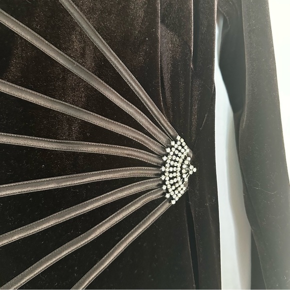 Tadashi Collection Black Velvet Long Sleeve Midi Dress Rhinestone Detail Size M - Picture 6 of 6